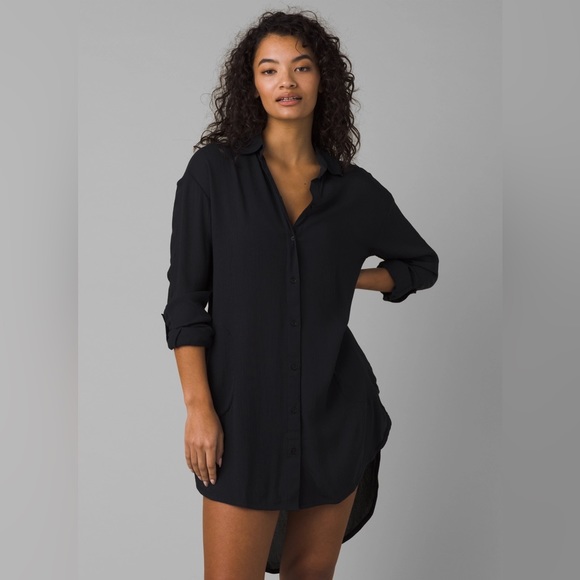 Prana scheena black shirt long sleeve light button down swimsuit cover up - Picture 2 of 12
